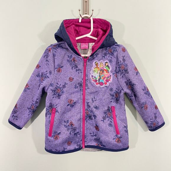 Disney Princess Purple All Over Floral Full Zip Hoodie Size 3T - Picture 1 of 7